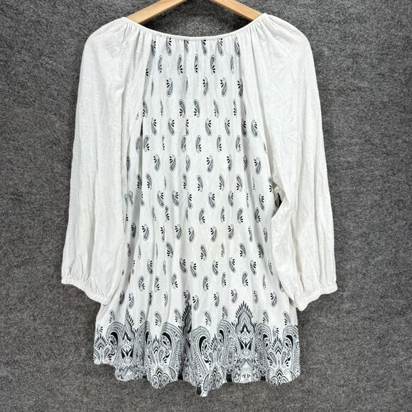Vintage America Blouse Women XL White Paisley V-Neck Long Sleeve Cotton Casual - Picture 2 of 8